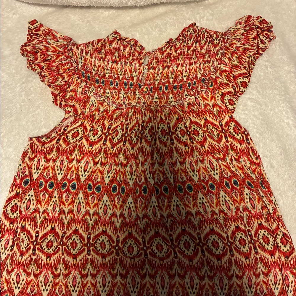Rose and Olive Red, and Yellow Patterned Blouse